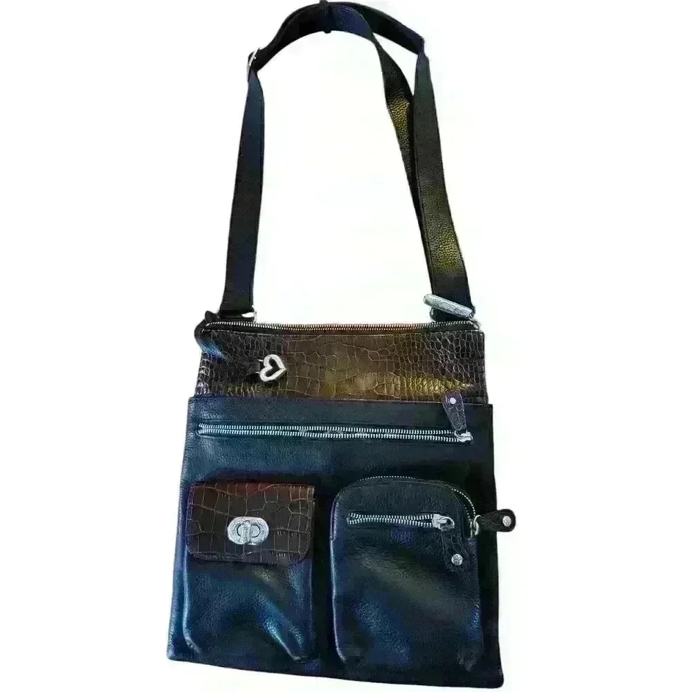Brighton Black and Brown Croc-Embossed Shoulder Bag